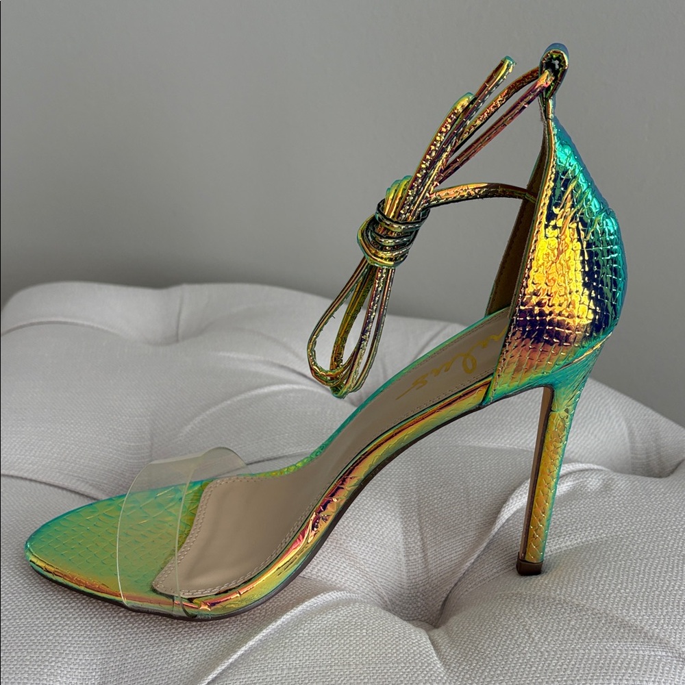 LULUS Ledah Hologram Snake Lace-Up Heels - Picture 3 of 11